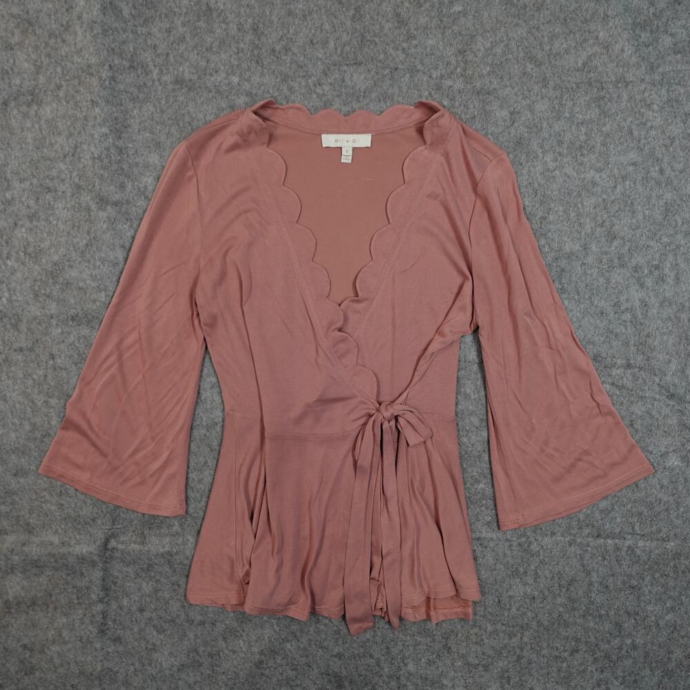 Eri Ali Top Womens Small Wrap Scalloped Dusty Rose Pink Anthropologie Deep VNeck